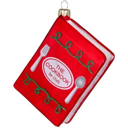 Christbaumschmuck Glas 11cm Kochbuch Figur zum Aufhängen - Handbemalt Weihnachtsbaum Anhänger Weihnachten Weihnachtsbaumschmuck Küche Kochen Rot Grün