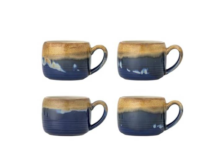 Bloomingville Sheen Becher, Blau, Steingut, T10,5xH8 cm, 4er-Set, 400 ml