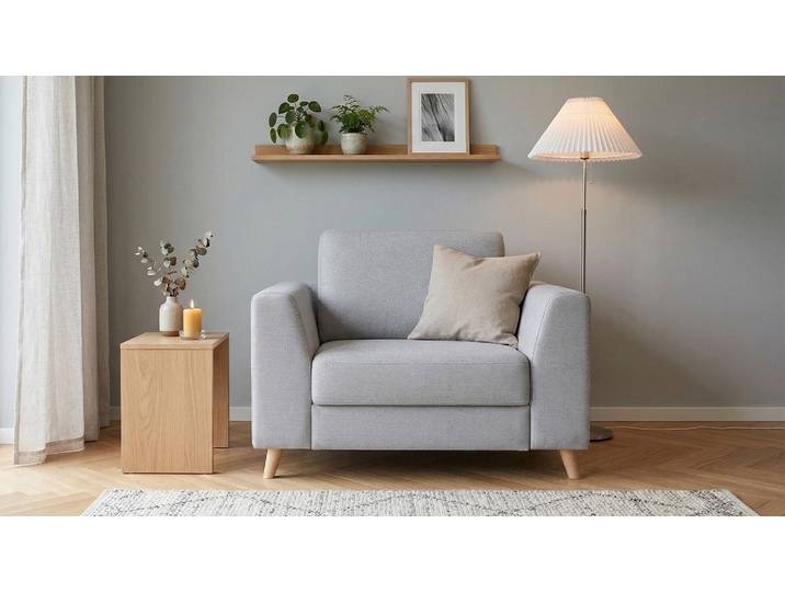 BRUNO Schlafsessel 70cm in Hellgrau praktische Größe stabiles Massivholz & Boxspringkomfort