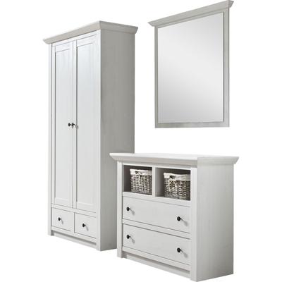 Garderoben-Set HOME AFFAIRE "California, Komplettset im Landhausstil, moderne Garderobe", weiß, B:220cm, Kastenmöbel-Sets, enthält Kommode, Garderobenschrank und Spiegel, 220 cm breit