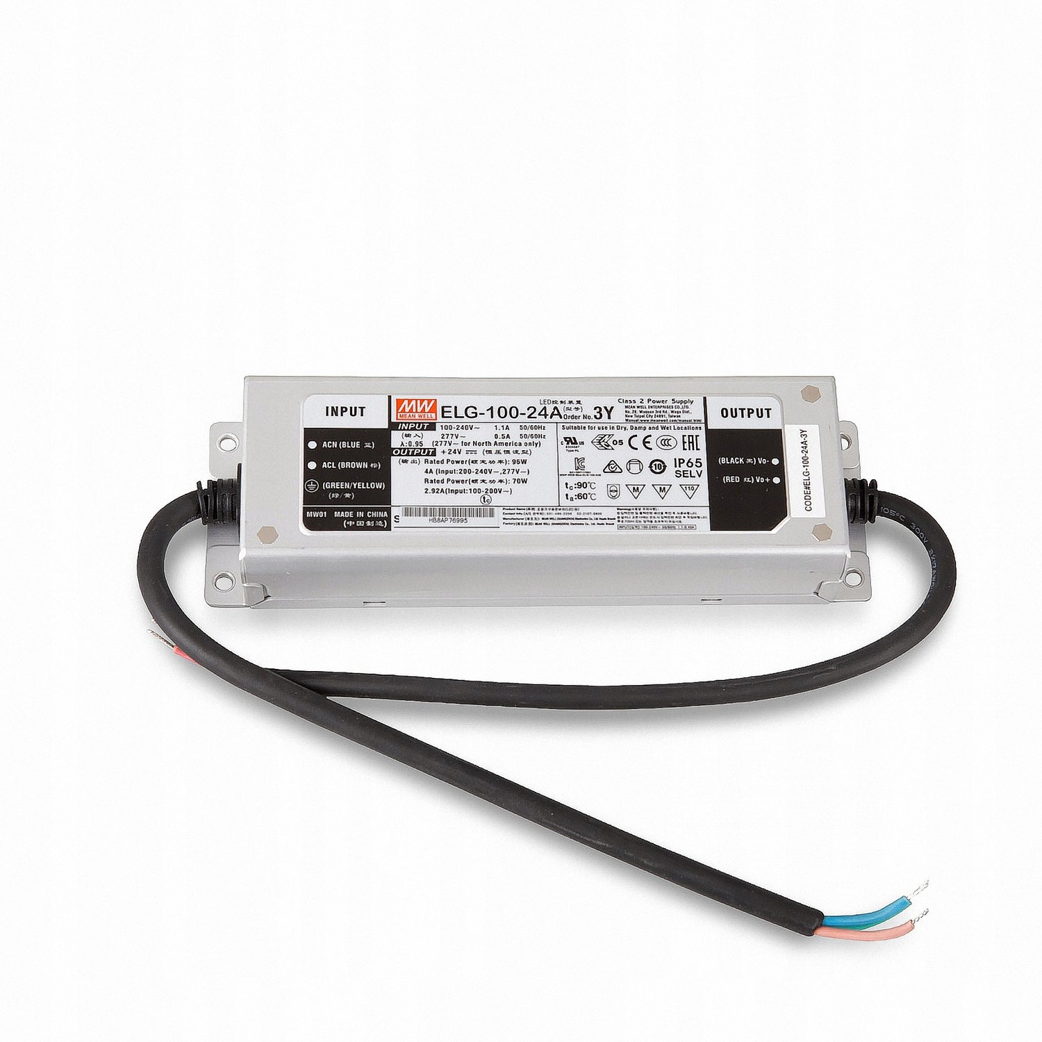 MEAN WELL ELG-100-24A-3Y LED-transformator, LED-driver met constante spanning en constante stroomsterkte, 96 W, 2 - 4 A