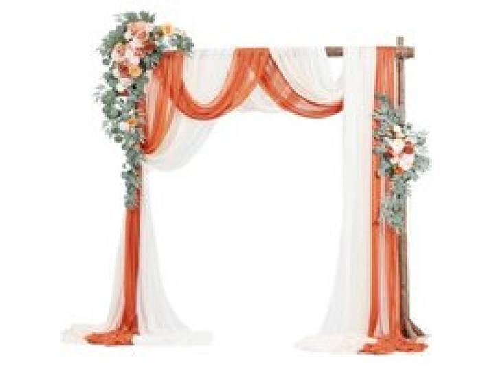 VEVOR Kit Fleurs Artificielles pour Arche de Mariage avec 2 Bouquets de Fleurs, 3 Rideaux Translucides, pour Décoration Célébrations de Cérémonie, de Toile Fond de Réception, Événements, Orange Blanc