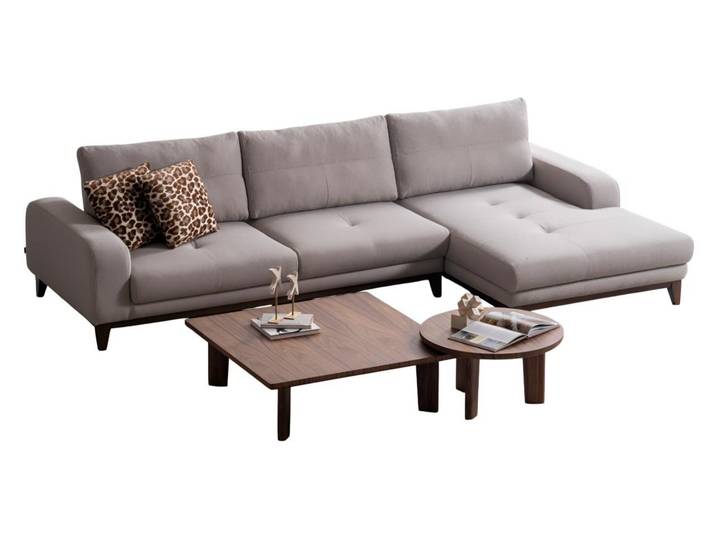 JVmoebel Ecksofa Beige Couch mit stilvollem Couchtisch aus braunem Holz, 1 Teile