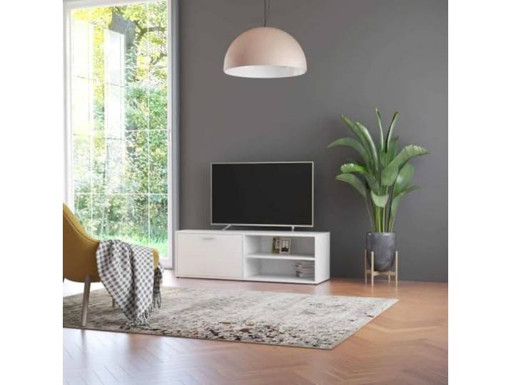 HEFZGDB TV-Schrank Weiß 120x34x37 cm Holzwerkstoff mit Stauraum und einfacher Montage, moderner HiFi-Schrank für Wohnzimmer und Schlafzimmer, Stabiler Aufbewahrungsschrank