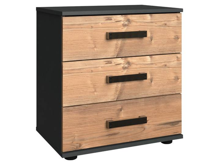 Mid.you Nachtschrank Wimex Stockholm, Graphit, Fichte, Kunststoff, 3 Schublade(n) Schubladen, 52x58x38 cm, Typenauswahl, Schlafzimmer, Nachttische