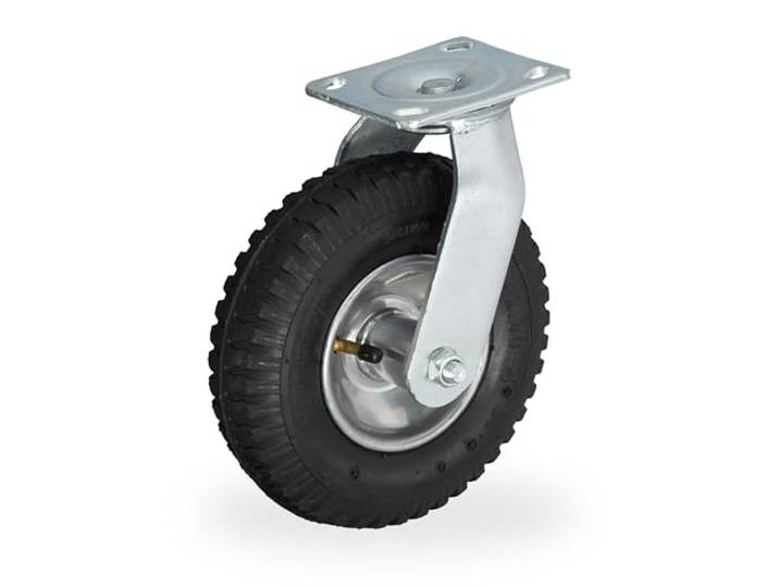 Relaxdays Roue pivotante\, 2.50-4\, pneumatique\, plaque en acier\, roulette charge lourde\, jusqu'à 120 kg\, noir/argenté