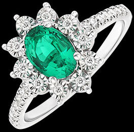 Edenly Ewige EdelweiÃŸ Ring - Daisy Chic - WeiÃŸgold 375/1000 - Smaragd und Dia