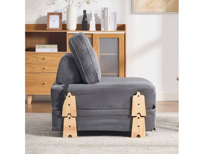 ULEVR Fauteuil convertible 1 place en canapé-lit velours côtelé gris foncé structure en bois style scandinave