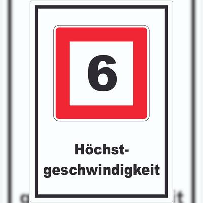 HB-Druck Höchstgeschwindigkeit 6 kmh nicht zu überschreiten Aufkleber mit Symbol und Text A6 (105x148mm)