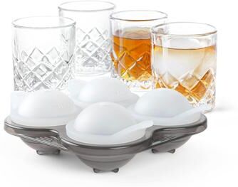 "Final Touch Yarai Shiver Ice Ball Shot Glasses with Tray - Set of 4 - 2"" D x 2.4"" H"