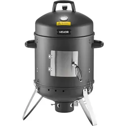 VEVOR Räuchertonne, 40 cm vertikaler Holzkohlegrill, beschichteter Stahlgrill mit 2 Grillrosten, Thermometer, Lüftungsöffnungen & herausnehmbarer Ascheschale, BBQ Räucherofen für Grillpartys