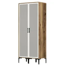 Dmora Kleiderschrank 2 Türen Dpret, Schlafzimmermöbel, Schrank, Garderobe, 80x201h48 cm, Walnuss und Weiß