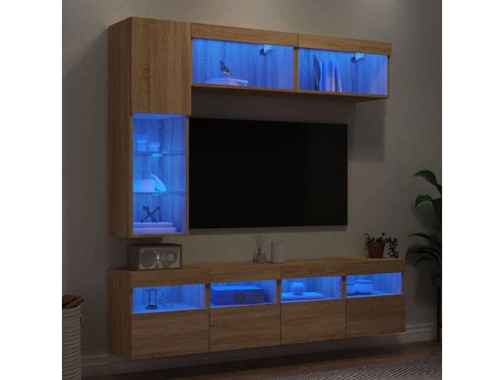 Ensemble de Meubles TV Muraux et Lumières LED 7 pcs Armoires de Télévision Suspendues Ensemble de Meubles Télé 3216759