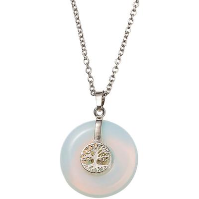 Kette mit Anhänger FIRETTI "Schmuck Geschenk Halsschmuck Halskette Ankerkette Lebensbaum Edelstein", silber (silberfarben, hellblau), Halsketten, Damen, Edelstahl, L: 60 B: 2mm, Made in Germany - mit Edelstein, B:2mm