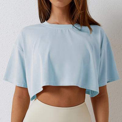 Inspire Daily Merch Womens Cotton Yoga Crop Top Breathable, Loose Fit Fitness Shirt For Dance, Running & Gym Workouts sky Blue l
