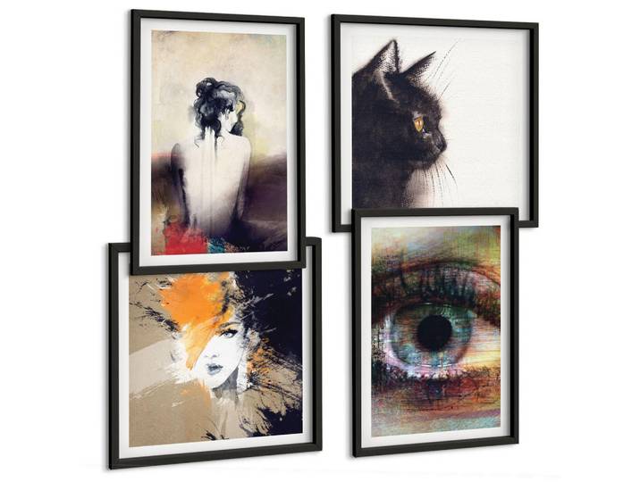 Tulup Bilder SET 4er Set - 50x50 cm & 40x60 cm Schwarzer Rahmen - Porträt einer Frau, Auge, Farben, Emotionen, Kunststoff, Rechteckig, 50x50 cm, Fotografie, Bilder & Rahmen, Bilder