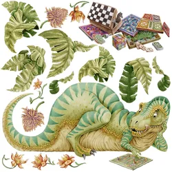 WANDAUFKLEBER 100x129cm - Dino mit einem Brettspiel