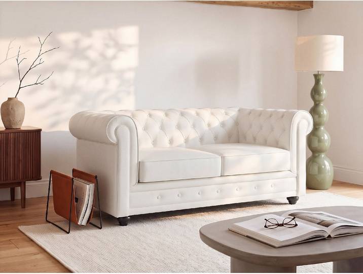 Ledersofa 2-Sitzer - Büffelleder - Weiß - CHESTERFIELD