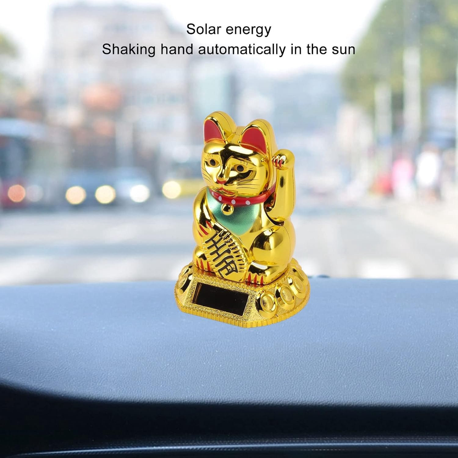 Lucky Cat Solar Waving Arm - Chinese Fortune Cat Ornament voor Auto, Kantoor of Receptie