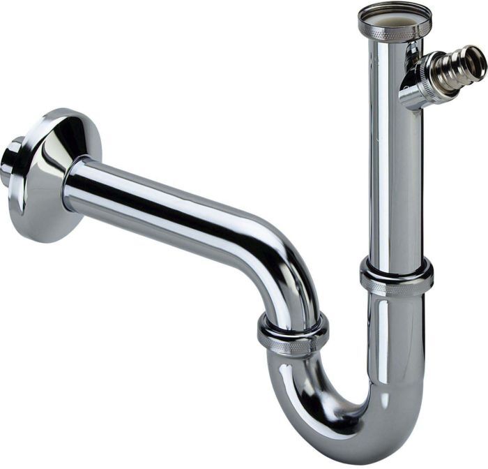 Viega Röhrengeruchsverschluss-Plus-Siphon 445577 G 1 1/4, Messing verchromt, mit Schlauchverschraubung G 3/4