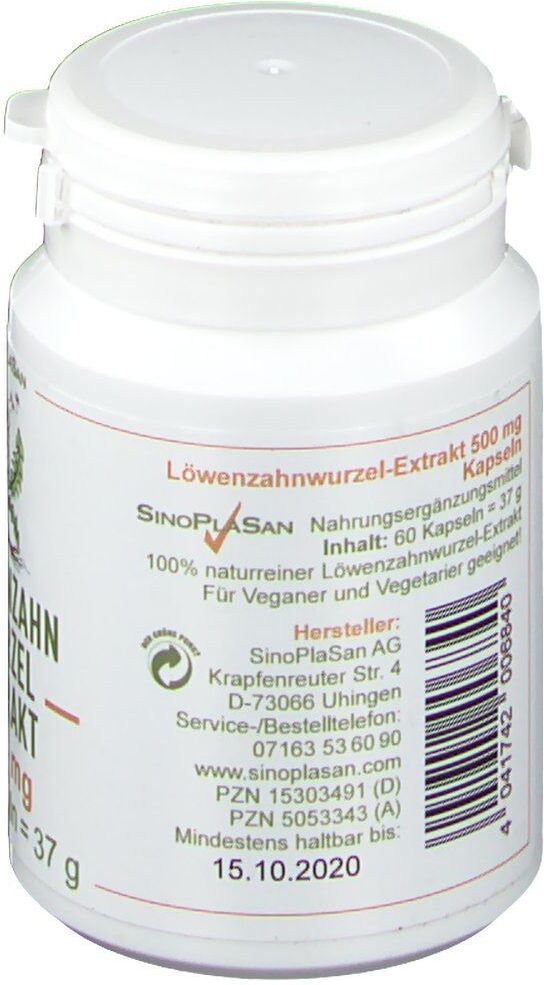 SinoPlaSan LÖWENZAHNWURZEL-Extrakt 500 mg Mono Kapseln 60 St