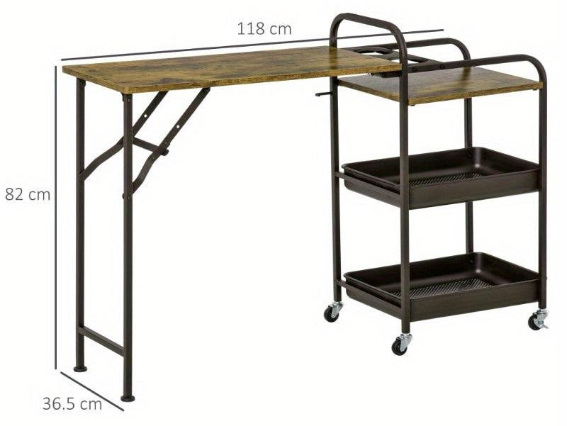 Selius Keukentrolley met opvouwbaar werkblad en 2 metalen trays op wielen