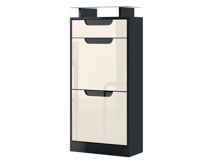 SCHUHSCHRANK Fiesta Creme Hochglanz / Schwarz Hochglanz