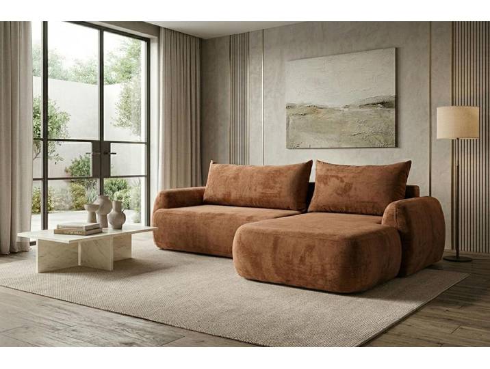 Kaiser Möbel Ecksofa mit Schlaffunktion und Bettkasten, Chenille-Stoff Perfecto, Kupfer, Rechts, HELA II