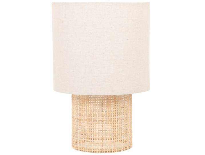 Lampe aus geflochtenem Rattan mit beigefarbenem Lampenschirm, H 32 cm