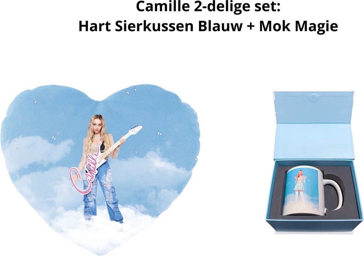 Camille Dhont Camille 2-delige set: Hartvormig Sierkussen Blauw Magie en Mok Magie