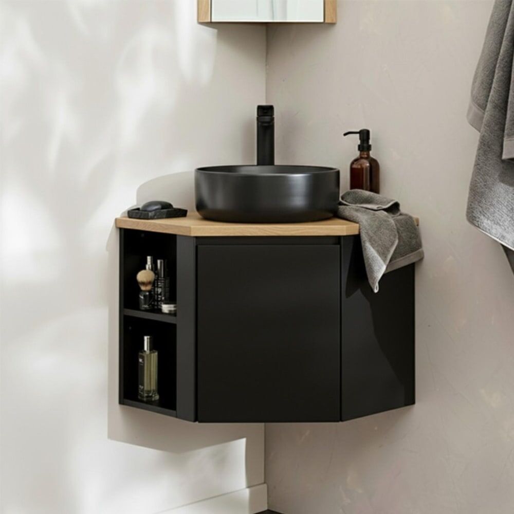 Mob In Ensemble meuble sous vasque d'angle + vasque noire Marron 52x45x37cm