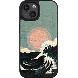Nivocase Handyhülle für Apple iPhone 15 Hülle NIVOpure Case Schwarz Kunst Meer Welle (Apple iPhone 15), Smartphone Hülle, Schwarz