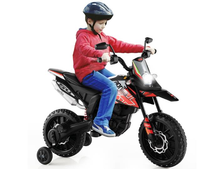 Elektrische Motorfiets Aprilia-Licentie voor Kinderen met 2 Trainingswielen 12V Motorfiets op Batterijen met Muziek voor Kinderen 3-8 Jaar
