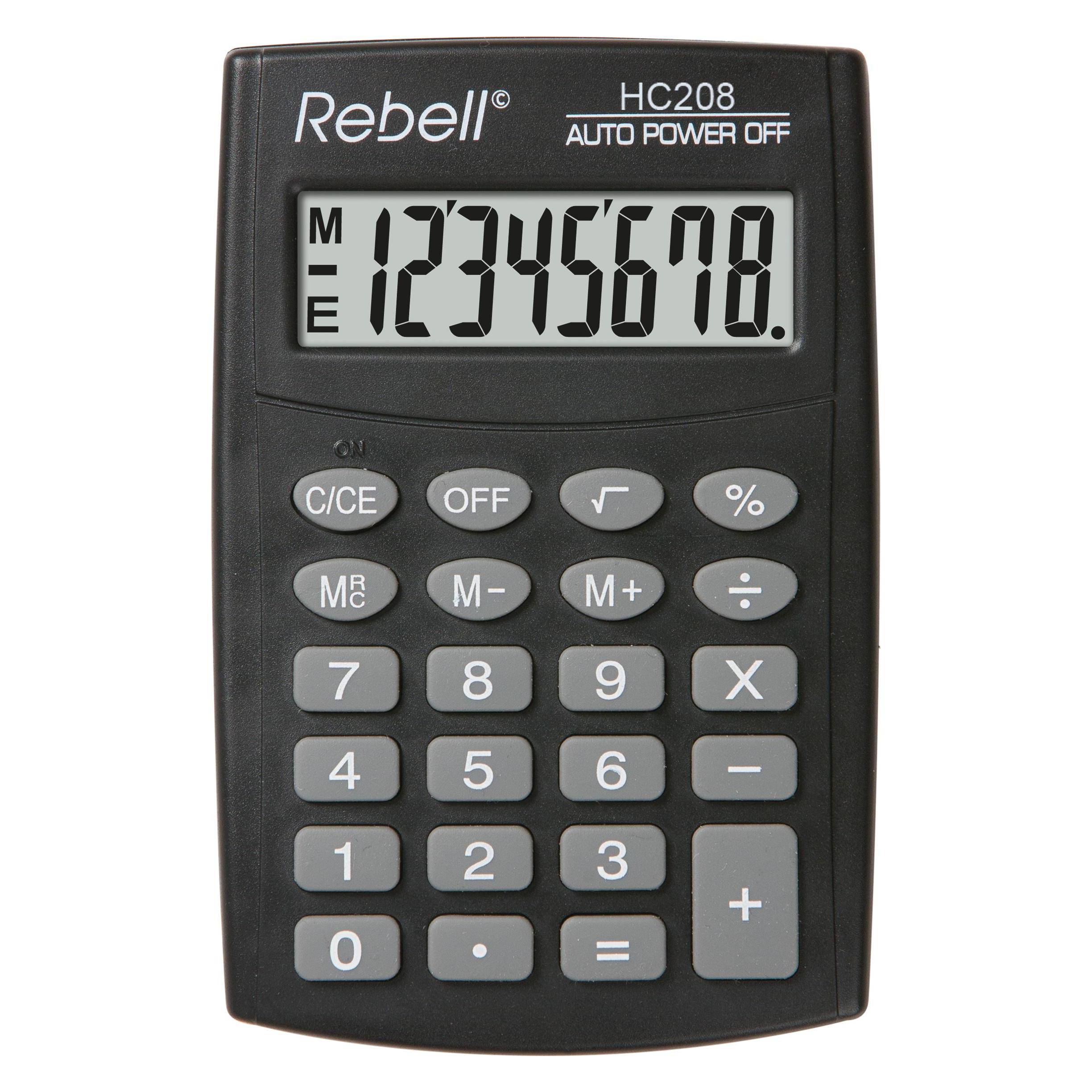Rebell Taschenrechner HC 208, schwarz (Batteriebetrieb) (RE-HC208)