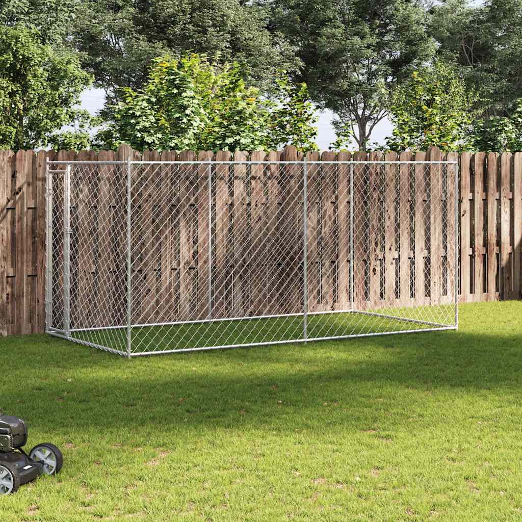 vidaXL Perrera de exterior 382x192x185 cm Plateado