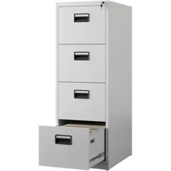 Jan Nowak Hängeregisterschrank abschließbar SARA 4 Schubladen mit Schloss | Aktenschrank Büroschrank aus Stahl Metallschrank, 132x46x62cm Grau