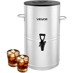 VEVOR Eisteespender Getränkespender aus 304 Edelstahl 15 L Getränkedispenser mit Zapfhahn & Griff, geeignet für heiße und kalte Getränke, für Eistee, Kaffee, Wasser in Cafés und Restaurants