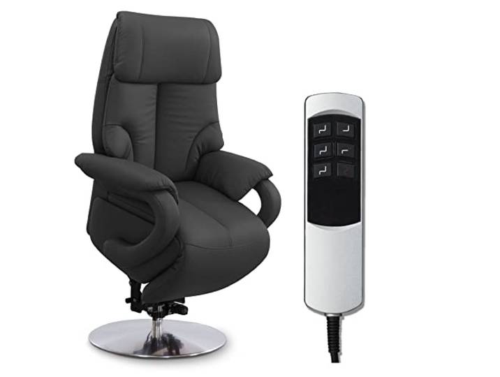 CAVADORE Istanbul Fauteuil Relax Réglable Électriquement\, avec Fonction Releveur Et 2 Moteurs Électriques\, 80 x 115 x 79 cm\, Cuir Véritable Noir