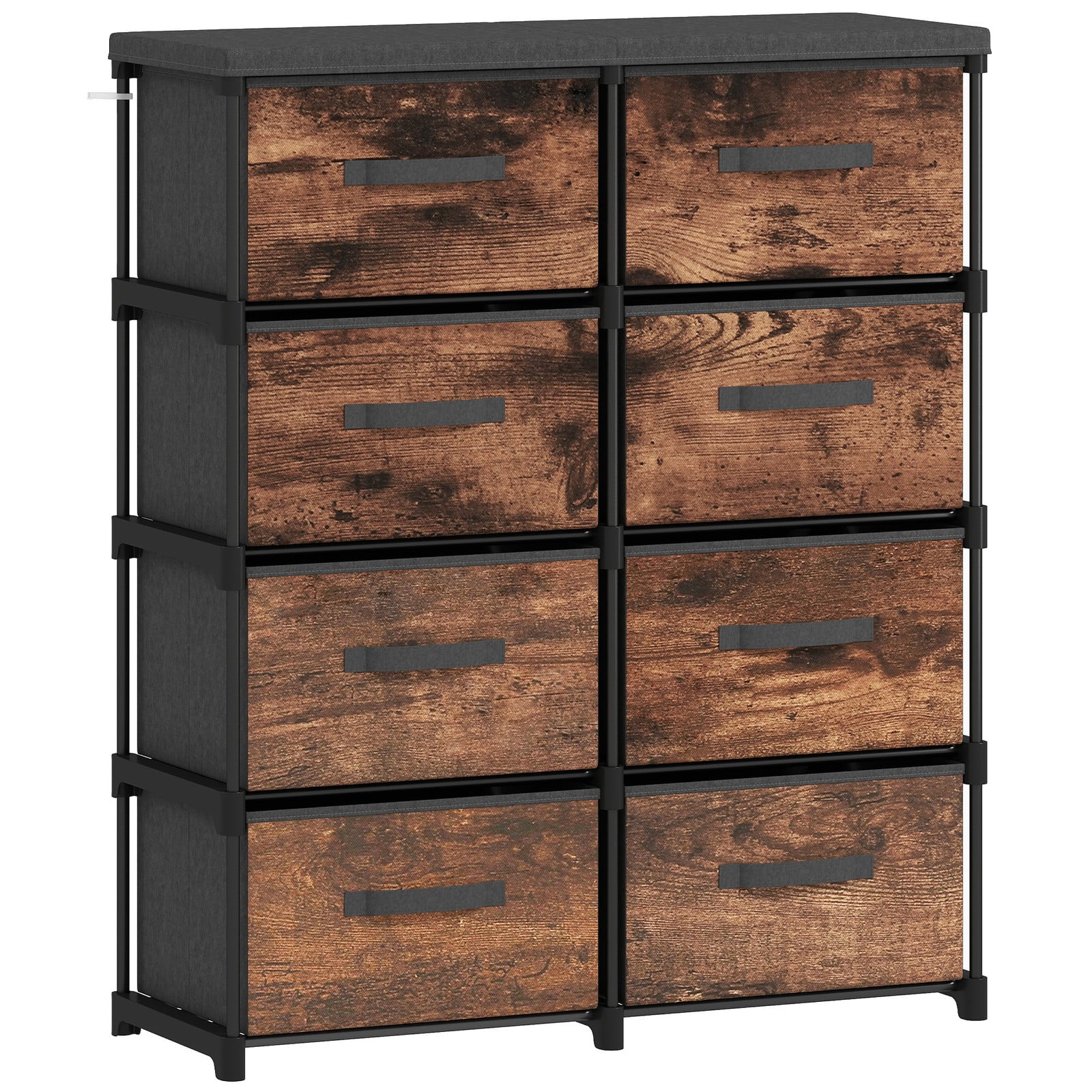 HOMCOM Ladekast met 8 lades, stoffen ladekast met metalen frame, vintage bruin