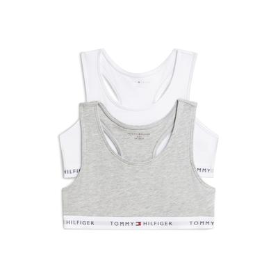 Bralette "2PK", Mädchen, Gr. 164/170, N-Gr, l gry heather, weiß, Obermaterial: 95% Baumwolle, 5% Elasthan, TOMMY HILFIGER UNDERWEAR, Basic, BHs Bralette, Racerback-Bralettes mit Tommy-Logos