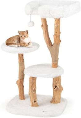 Costway 44 Inch Solid Wood Cat Tree with Perch and Natural Jute Scratching Posts-White
