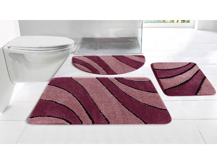Badematte GOODPRODUCT Anna, Badvorleger, Badezimmer Teppich Gr. 61, rot (bordeaux, beere), H:16mm, Polyester, Badematten, Badematte, Badteppich, Hoch Tief Effekt, Modern, Weich, Wellen