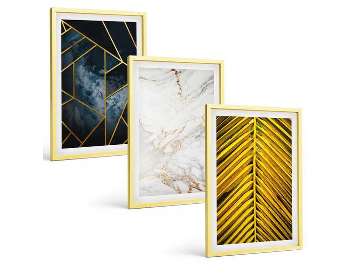 Tulup Bilder SET 3er Set - 40x60 cm Goldrahmen - Geometrische Muster und Vegetation, Goldfarben, Kunststoff, Rechteckig, 40x60 cm, Fotografie, Bilder & Rahmen, Bilder