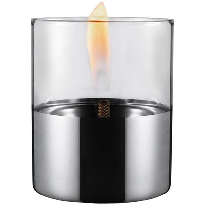 Tischfeuer TENDERFLAME "LILLY", silber (silberfarben), B:10cm H:12cm L:10cm Ø:10cm, Edelstahl, Glas, Dekokamine