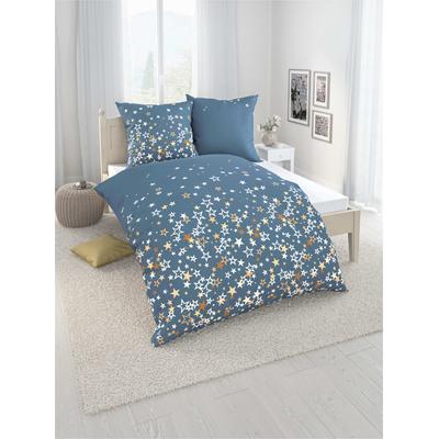 Bettwäsche BIERBAUM Gr. 1, blau (taubenblau, bedruckt), B/L: 135cm x 200cm, Feinbiber, B/L: 80cm x 80cm, 2 Stk., Feinbiber, 100% Baumwolle, Bettwäsche, Bettwäsche