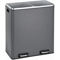 SVITA TM2X30 Treteimer 60 Liter Abfalleimer Mülleimer Design Mülltrennung Papierkorb Küchen-Ordnung Trennsystem Grau