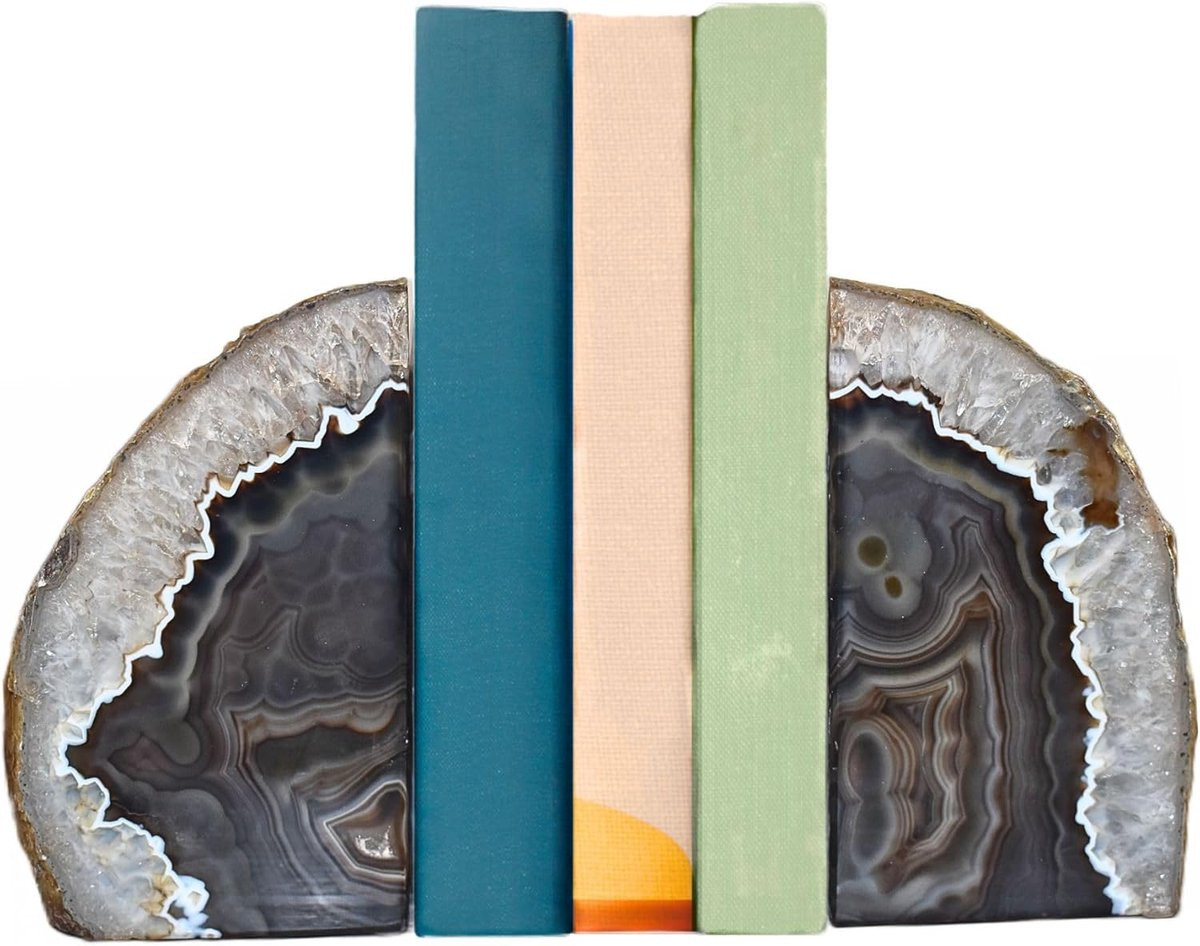 Set van 2 Agaat Boekensteunen van Zwart Natuursteen - Extra Groot