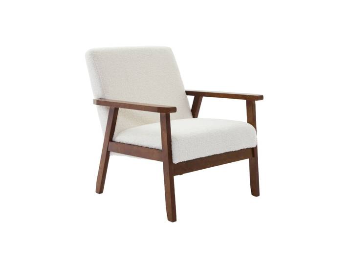 Fauteuil scandinave hévéa clair et tissu bouclette