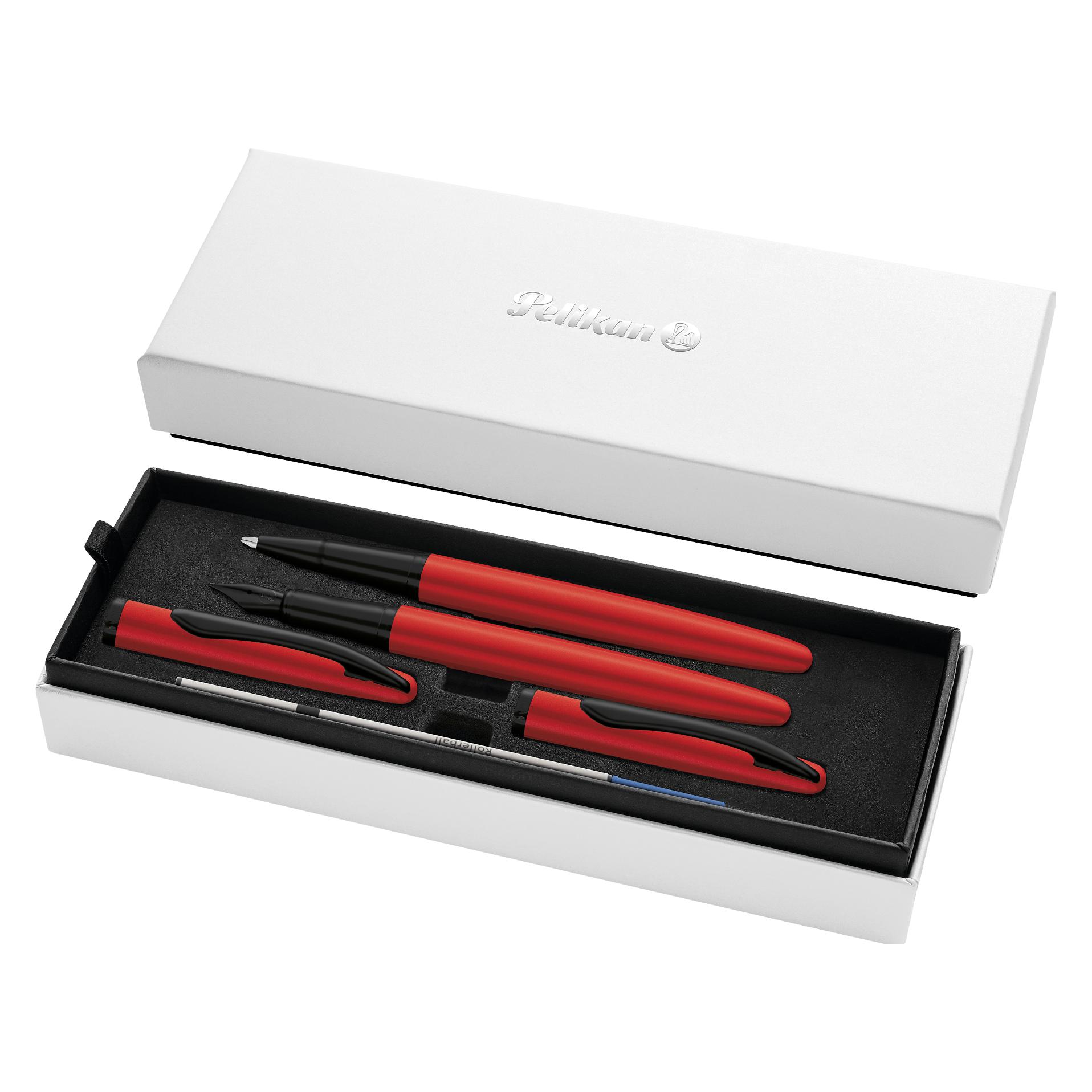 Pelikan Tintenroller Füllhalter & Roller Jazz Noble Elegance im Set, Red (2x) (826952)