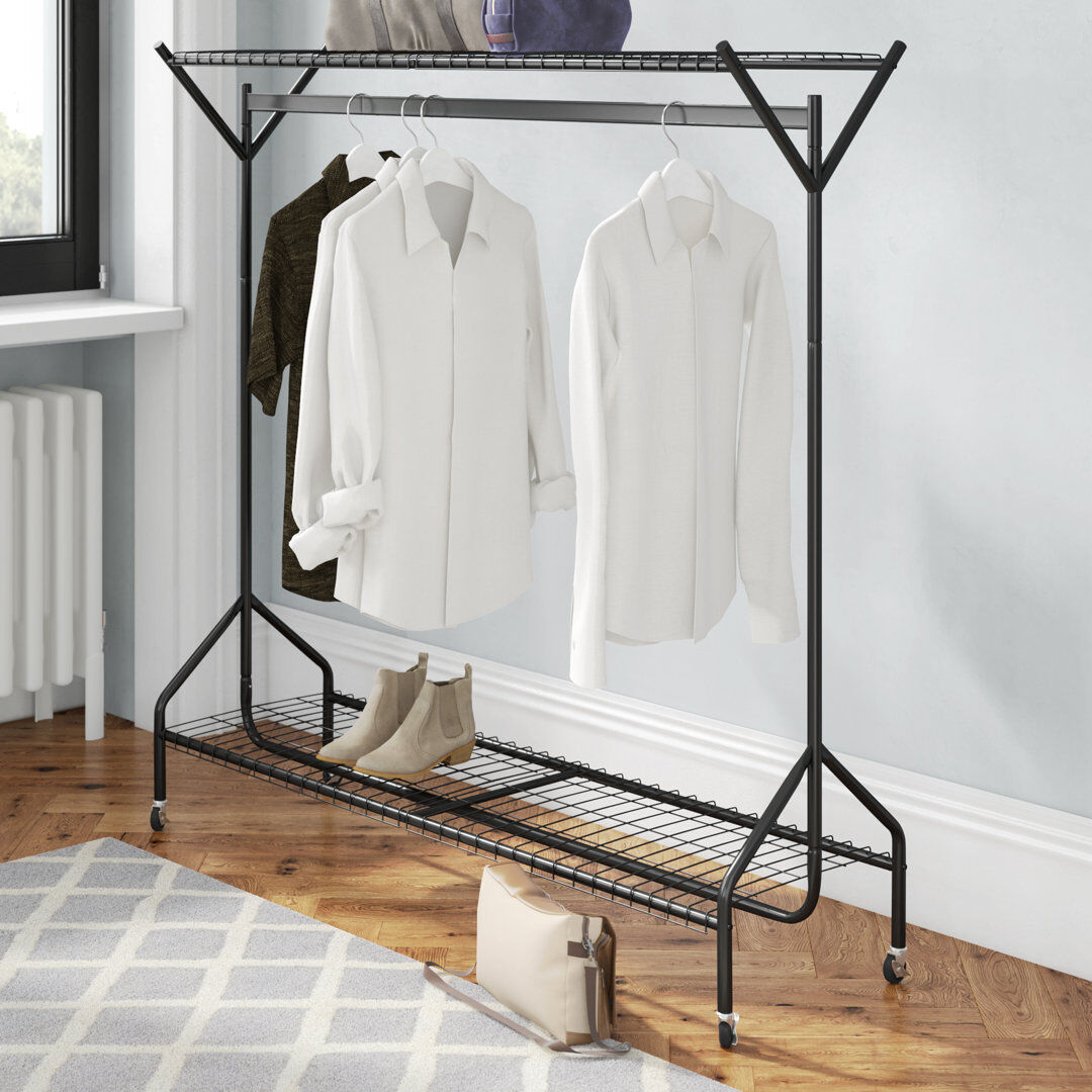 Wayfair Basics™ Clothing Rail Heavy Duty Hanging Clothes Shoe Hat Rack Shelves With Wheels Black 150cm H x 150cm L x 46.5cm D
